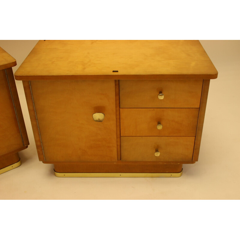 Pair of Vintage bedside tables with 2 drawers and a door 1950