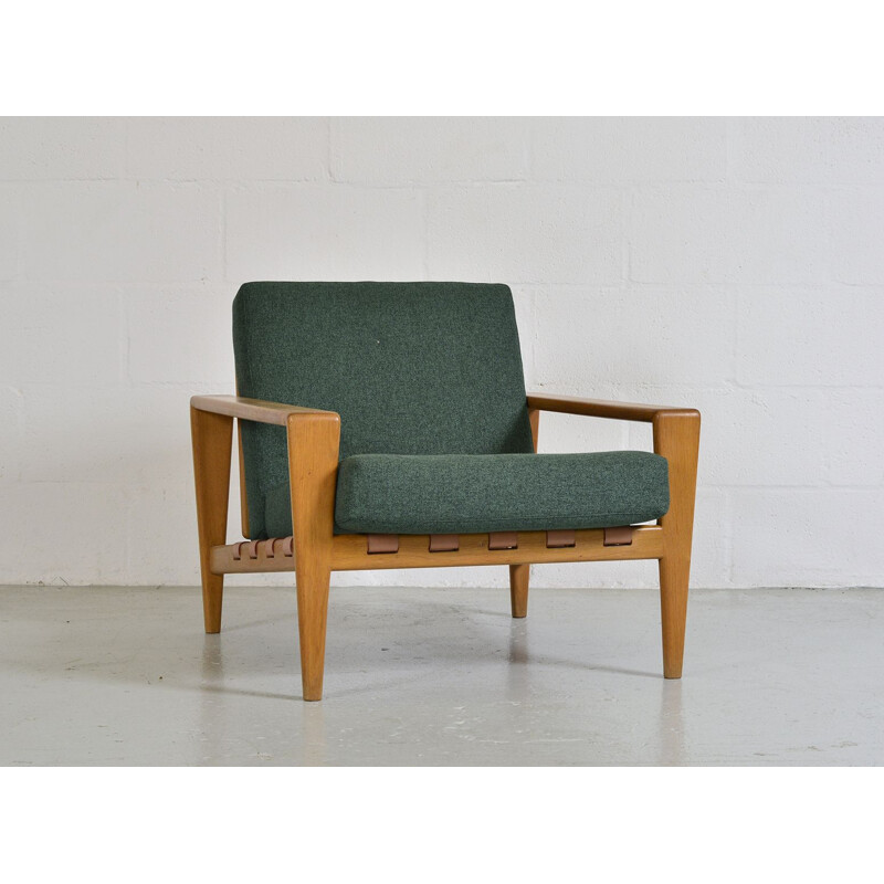 Midcentury Oak Leather Svante Skogh Bodo Lounge Armchair Seffle Scandinavian 1950s