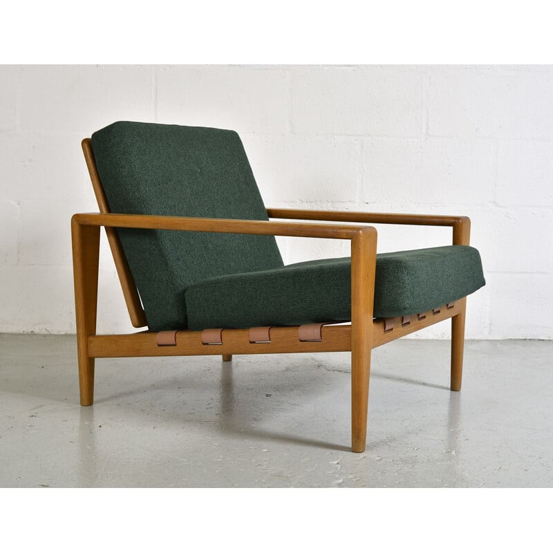 Midcentury Oak Leather Svante Skogh Bodo Lounge Armchair Seffle Scandinavian 1950s