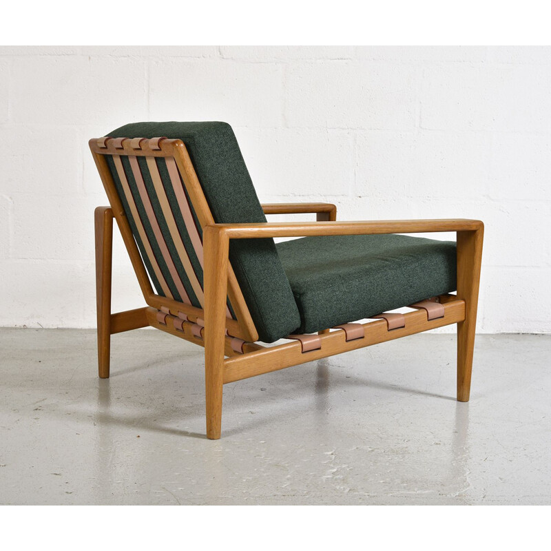 Midcentury Oak Leather Svante Skogh Bodo Lounge Armchair Seffle Scandinavian 1950s