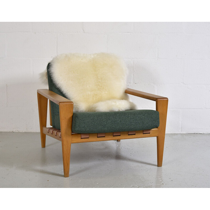 Fauteuil lounge vintage Svante Skogh Bodo en cuir de chêne Seffle Scandinavian 1950