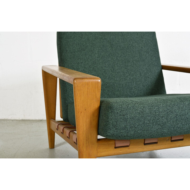 Midcentury Oak Leather Svante Skogh Bodo Lounge Armchair Seffle Scandinavian 1950s