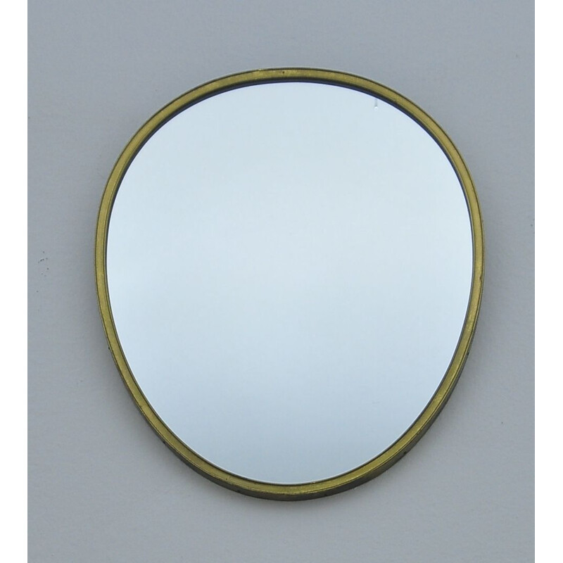 Vintage Egg-Shaped Wall Mirror with Brass Frame, 1950s