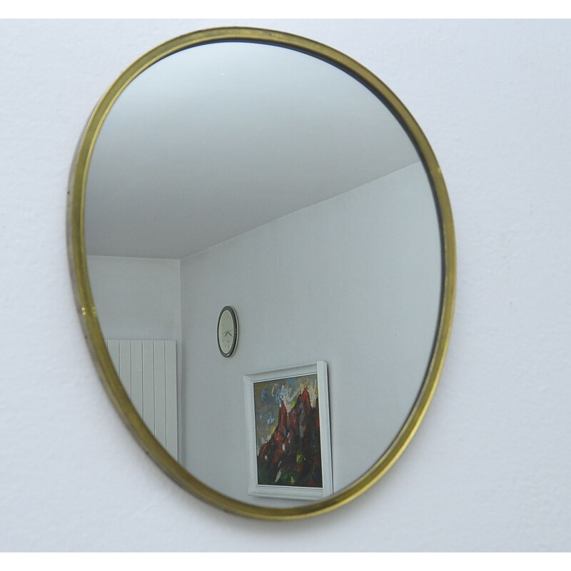 Vintage Egg-Shaped Wall Mirror with Brass Frame, 1950s