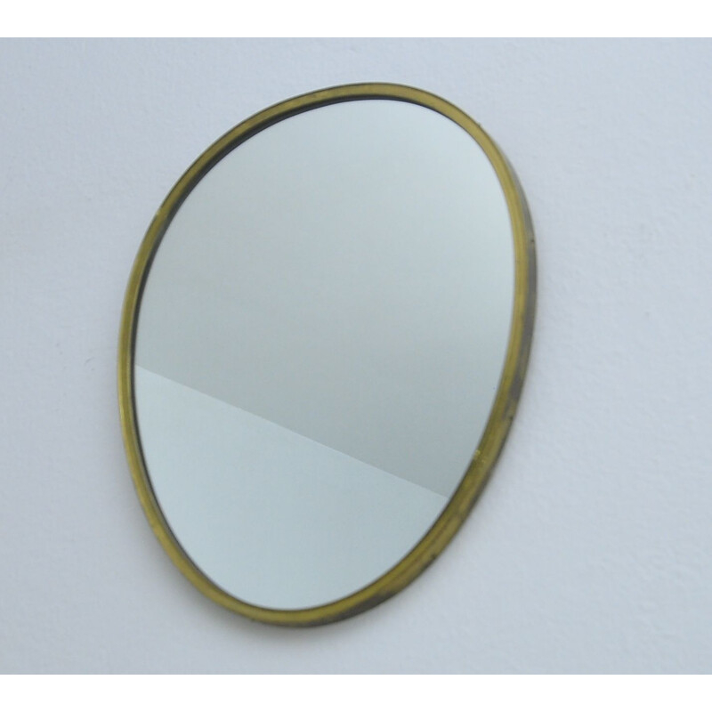 Vintage Egg-Shaped Wall Mirror with Brass Frame, 1950s
