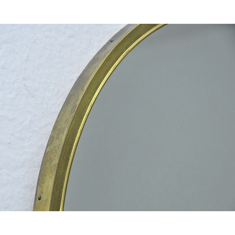 Vintage Egg-Shaped Wall Mirror with Brass Frame, 1950s