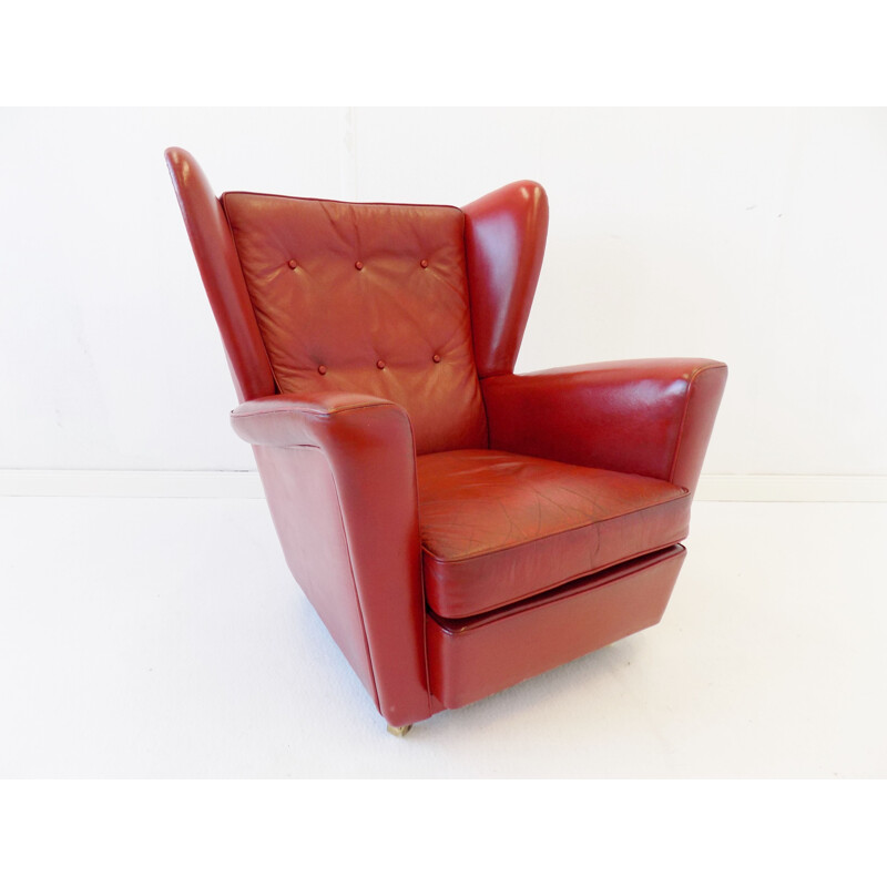 Vintage red leather armchair for HK Furniture Howard Keith