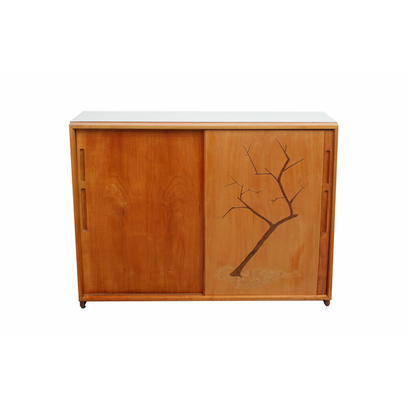 Buffet vintage d'architecte avec portes coulissantes 1950