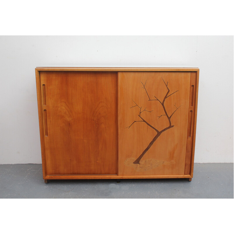 Vintage architect highboard with sliding doors 1950s