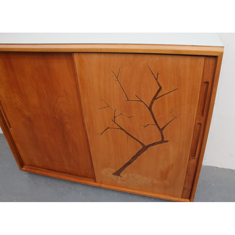 Buffet vintage d'architecte avec portes coulissantes 1950