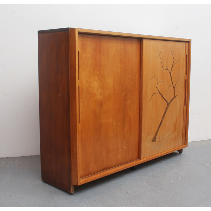 Buffet vintage d'architecte avec portes coulissantes 1950