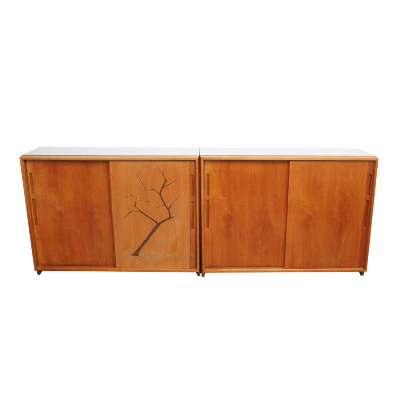 Buffet vintage d'architecte avec portes coulissantes 1950