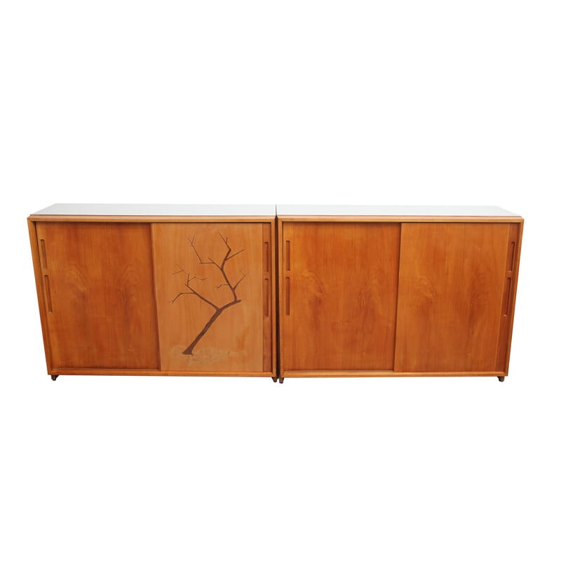 Vintage architect highboard with sliding doors 1950s