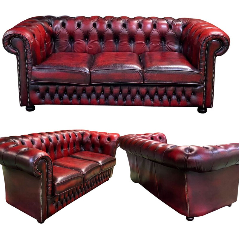 Vintage Chesterfield 3 seater sofa in red leather 1980 