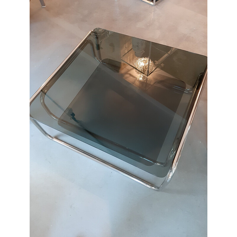 Vintage Coffee table Tubular chromed base, Marcel Breuer 1970