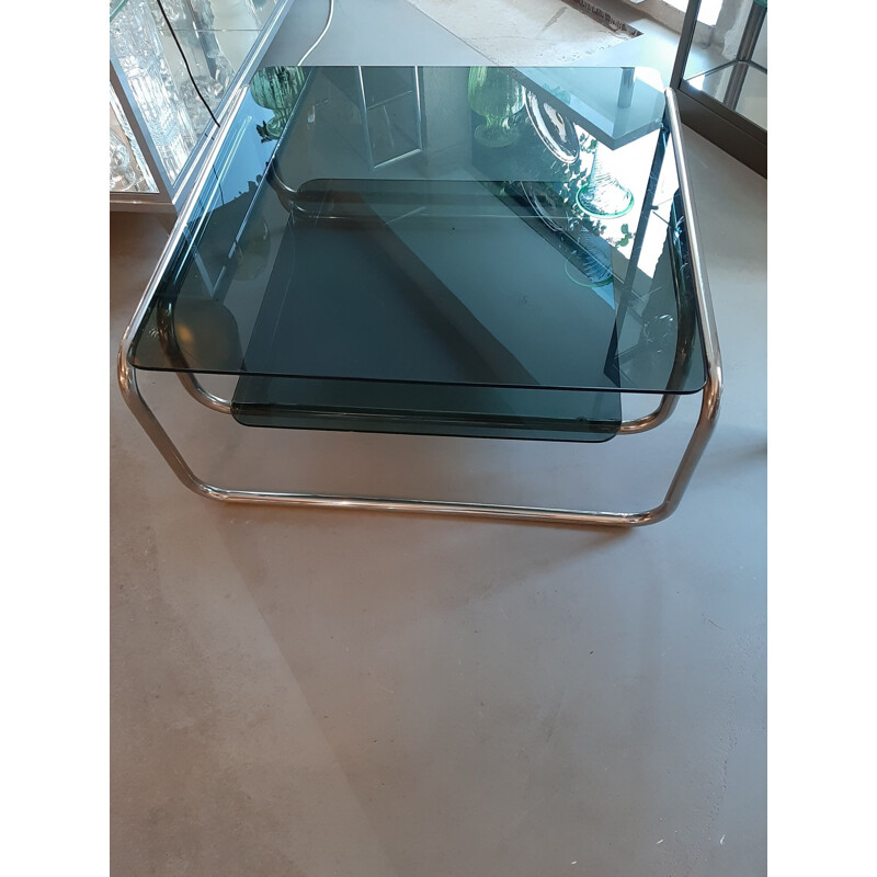 Vintage Coffee table Tubular chromed base, Marcel Breuer 1970