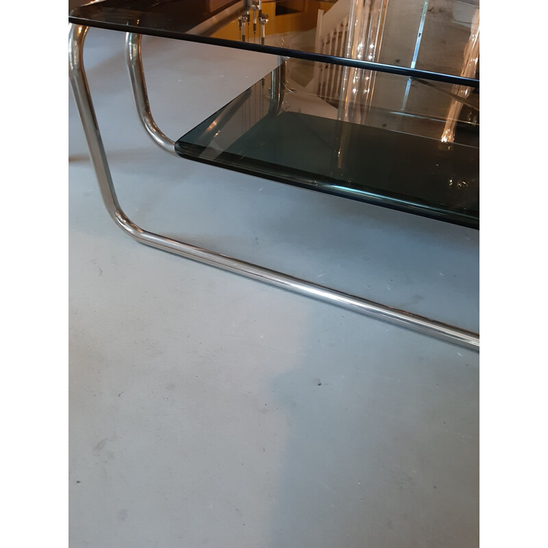 Vieille table basse Base tubulaire chromée, Marcel Breuer 1970