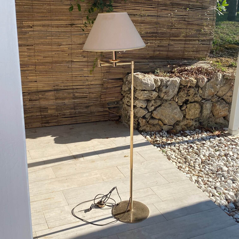 Vintage gold-plated metal floor lamp with articulated arm
