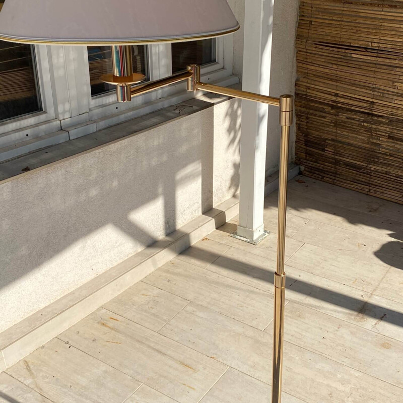 Vintage gold-plated metal floor lamp with articulated arm