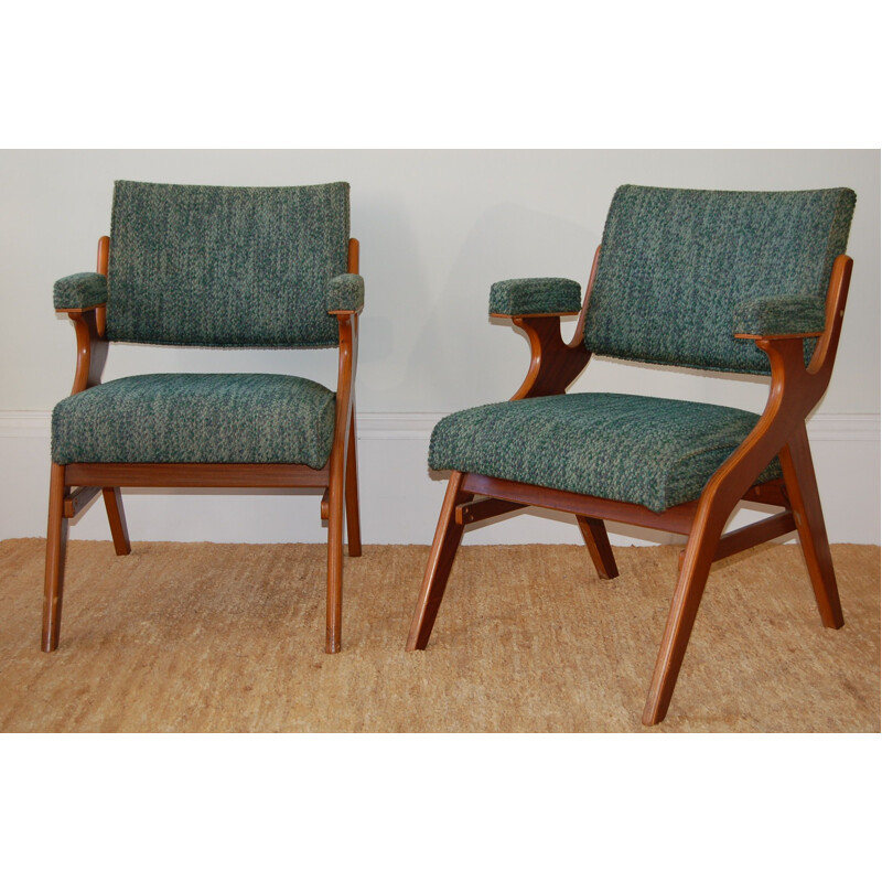 Paire de fauteuils vintage en bois laminé Morris of Glasgow