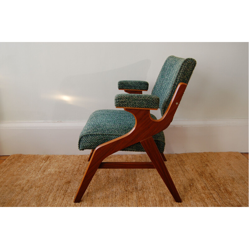 Pair of laminated wood vintage armchairs  Morris of Glasgow
