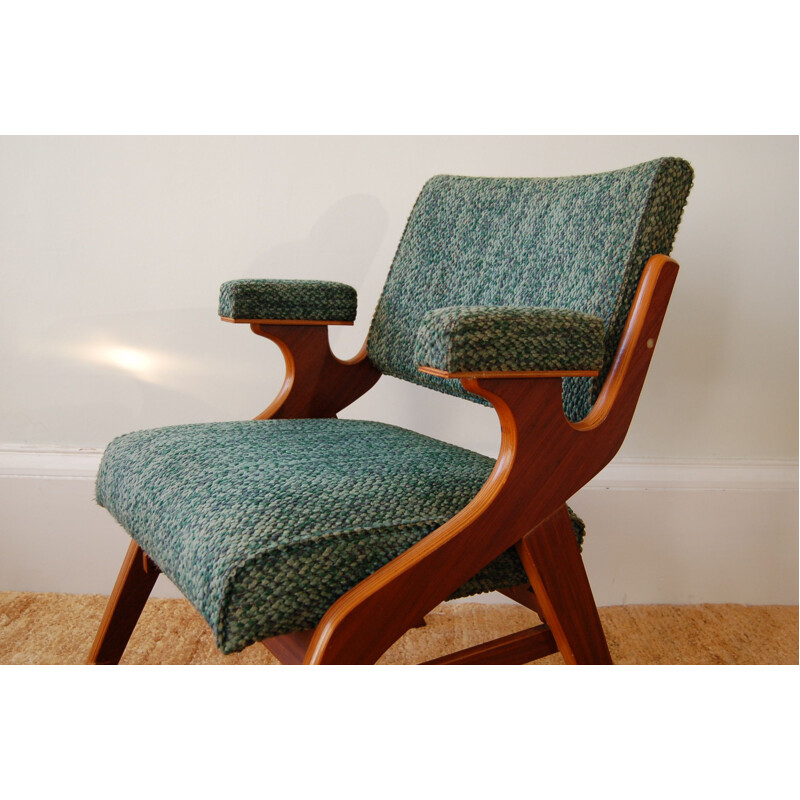 Pair of laminated wood vintage armchairs  Morris of Glasgow