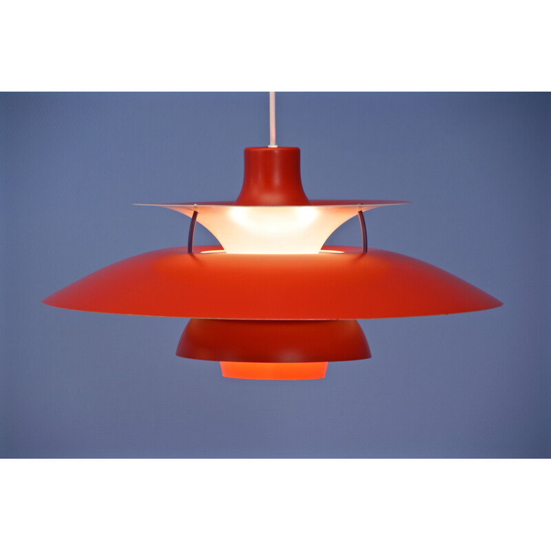 Suspension vintage PH5 en rouge de Poul Henningsen pour Louis Poulsen Danois 1970