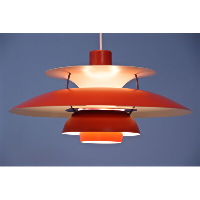 Vintage PH5 pendant in red by Poul Henningsen for Louis Poulsen Danish  1970s