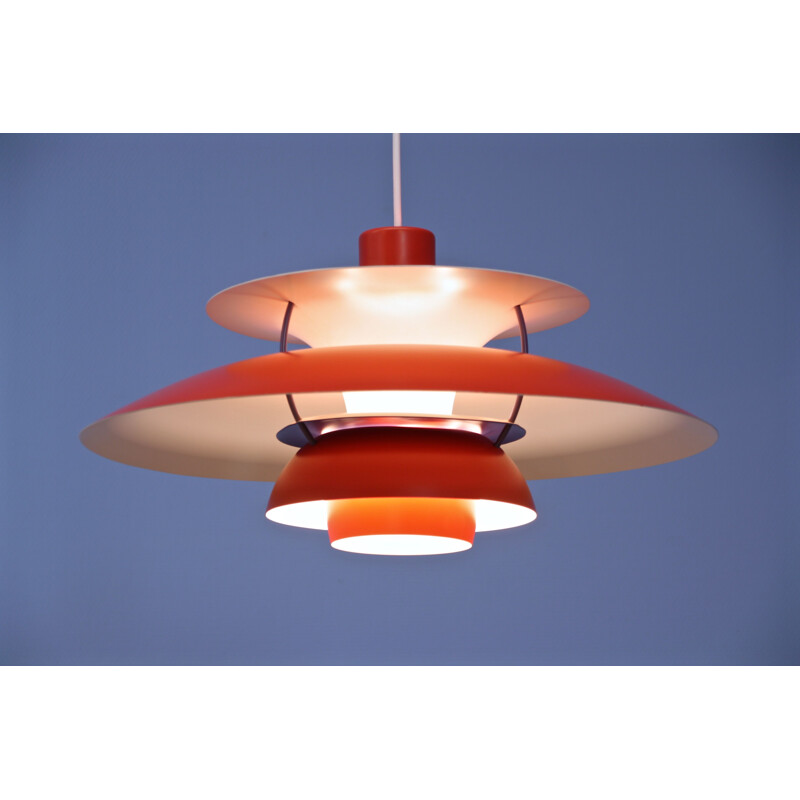 Vintage PH5 pendant in red by Poul Henningsen for Louis Poulsen Danish  1970s