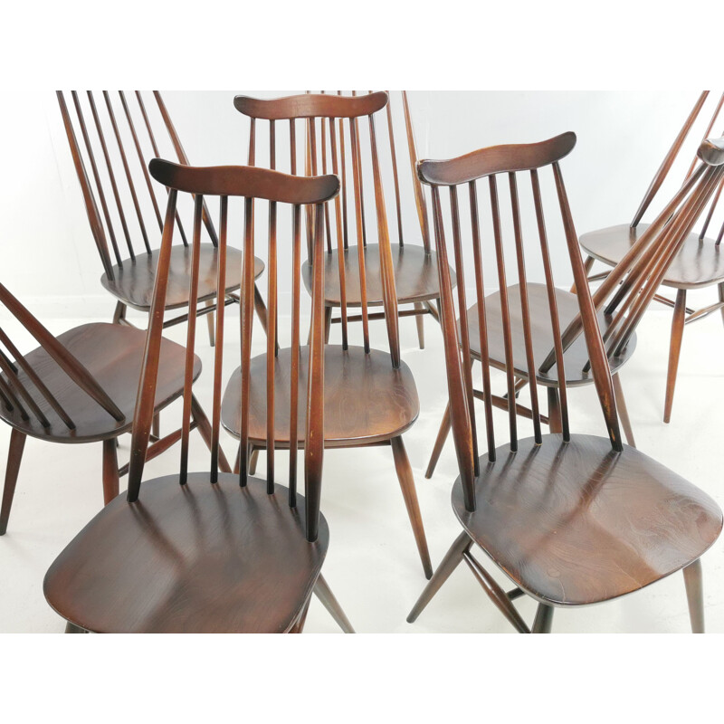 Lot de 8 chaises vintage d'orfèvre Ercol en orme et hêtre