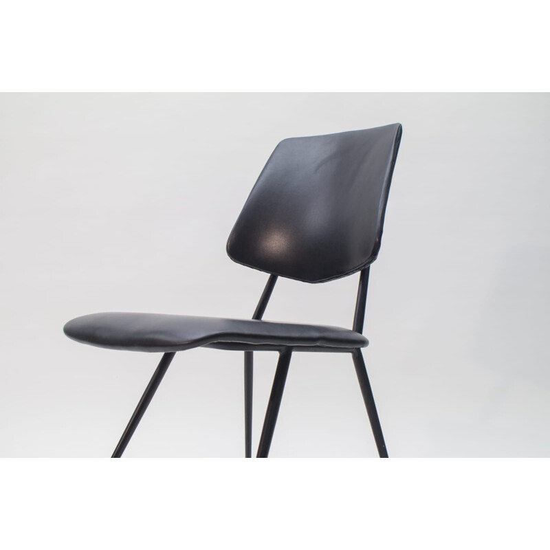 Mid-Century Leather and Metal Side Chair, 1950s