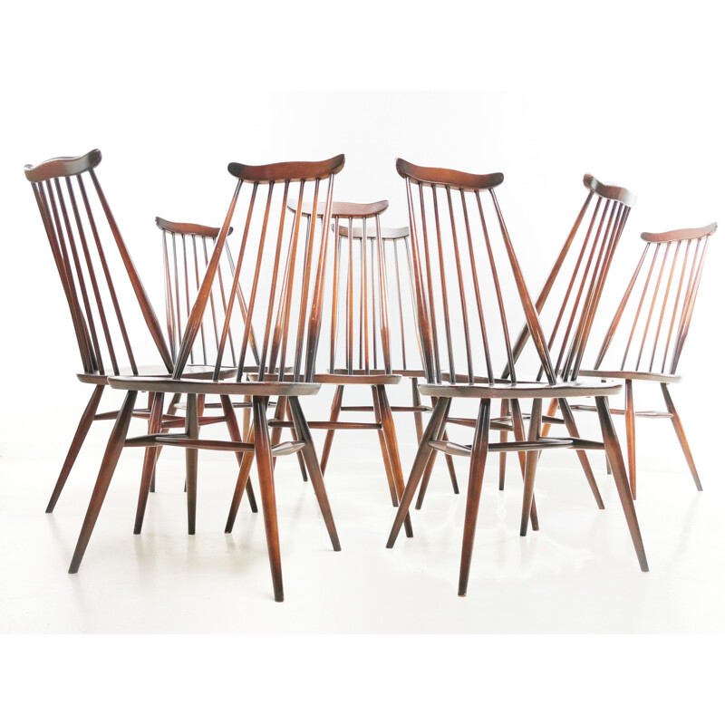 Set Of 8 Vintage Ercol Elm & Beech Goldsmith Dining Chairs