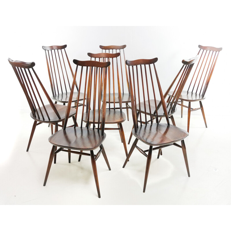 Set Of 8 Vintage Ercol Elm & Beech Goldsmith Dining Chairs