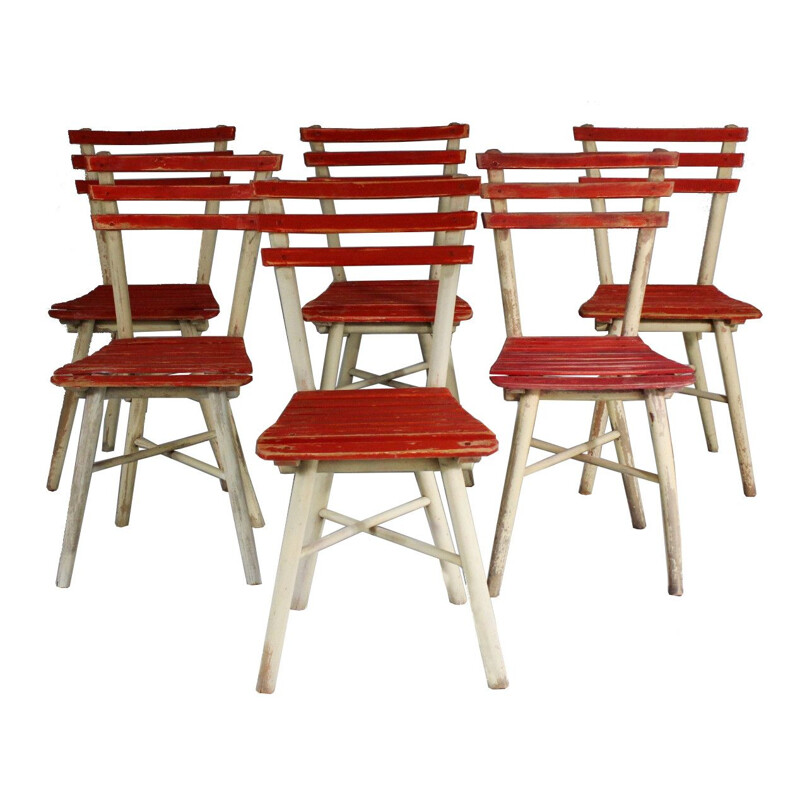 Set of 6 vintage Garden Chairs, Ton 1950s