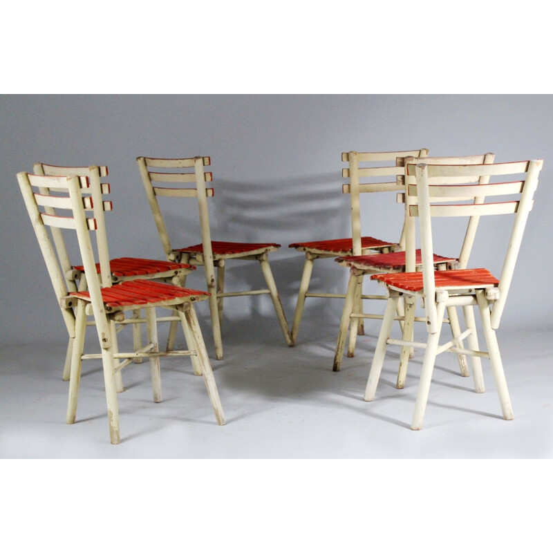 Set of 6 vintage Garden Chairs, Ton 1950s