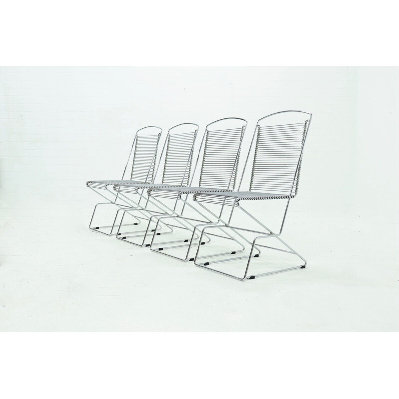 Set of 4 vintage Chromed Wire Steel Dining Chairs by Till Behrens for Schlubach, 1983