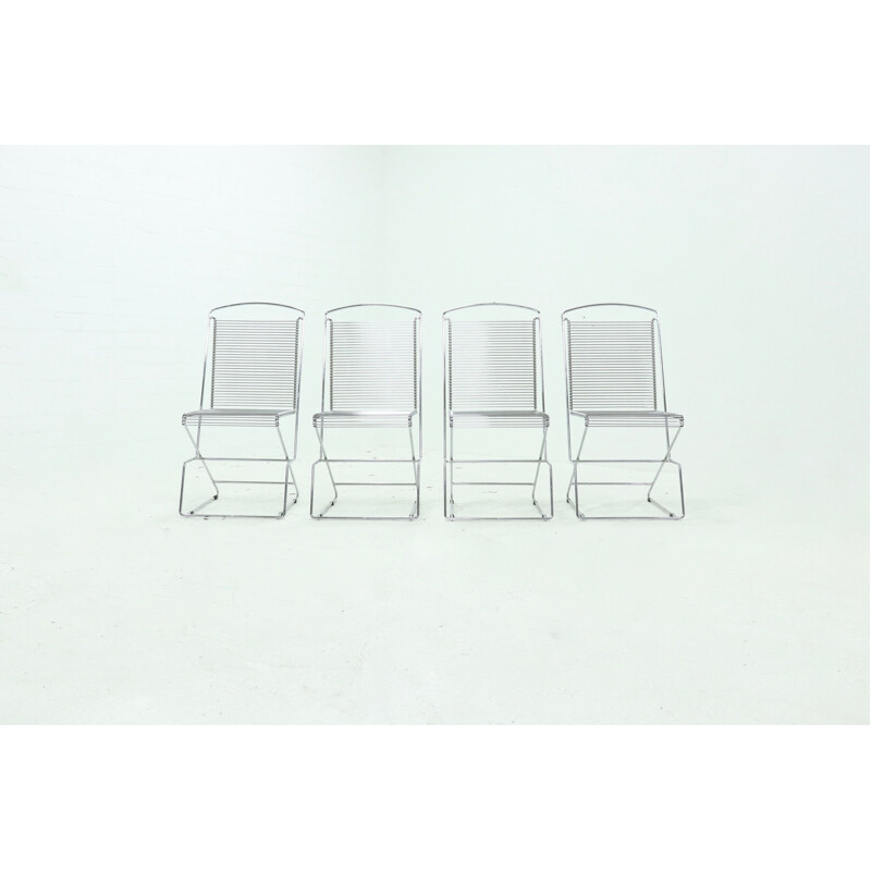 Set of 4 vintage Chromed Wire Steel Dining Chairs by Till Behrens for Schlubach, 1983