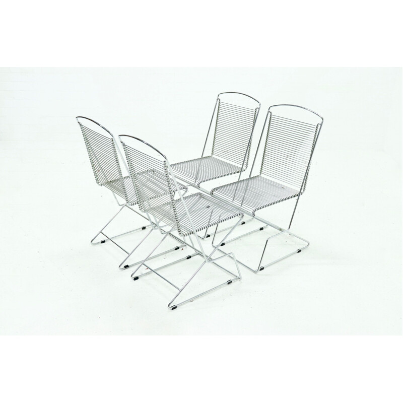 Set of 4 vintage Chromed Wire Steel Dining Chairs by Till Behrens for Schlubach, 1983