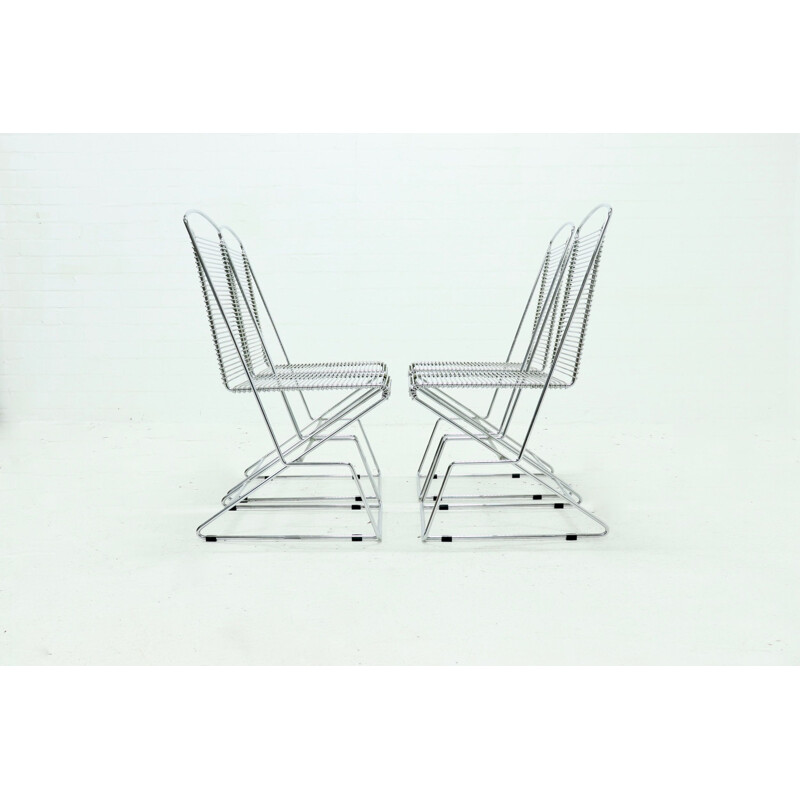 Ensemble de 4 chaises vintage en fil d'acier chromé de Till Behrens pour Schlubach, 1983