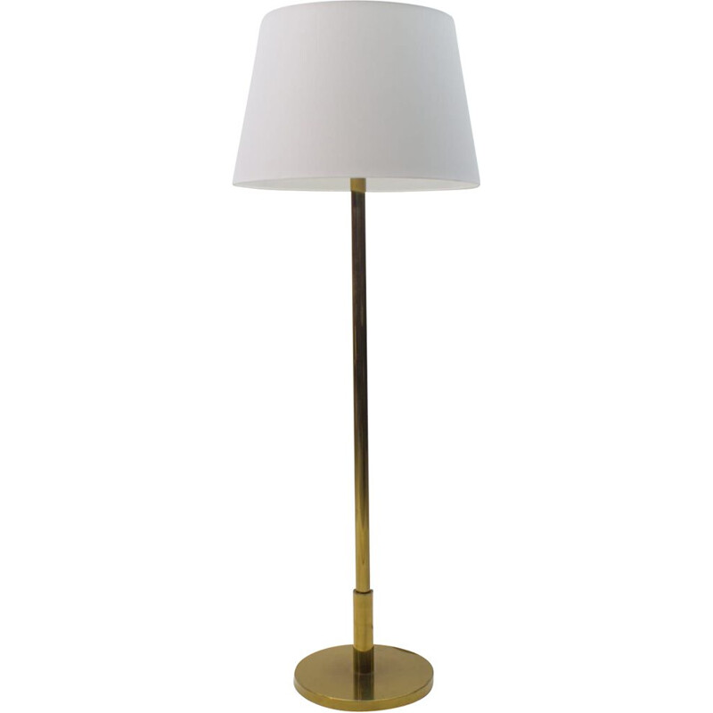 Large vintage Brass and Fabric Floor Lamp, 1970s