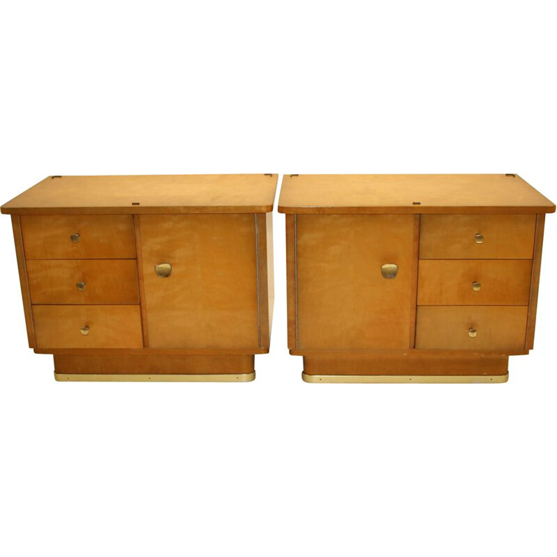 Pair of Vintage bedside tables with 2 drawers and a door 1950