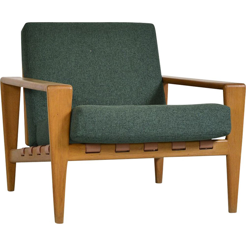 Midcentury Oak Leather Svante Skogh Bodo Lounge Armchair Seffle Scandinavian 1950s