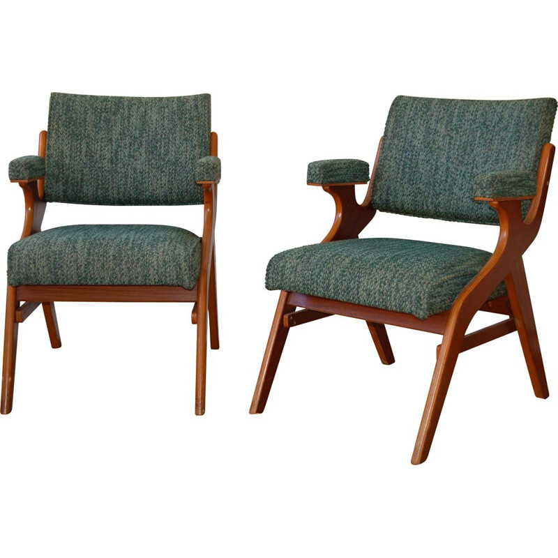 Pair of laminated wood vintage armchairs  Morris of Glasgow