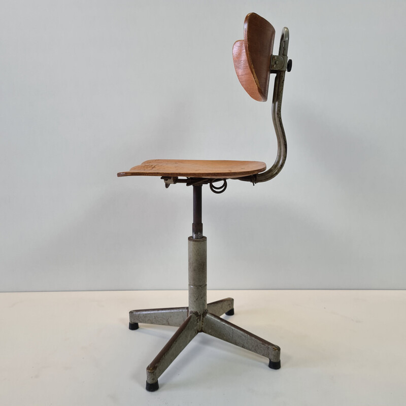 Mid-century industrial adjustable swivel drafting table chair, 1950s