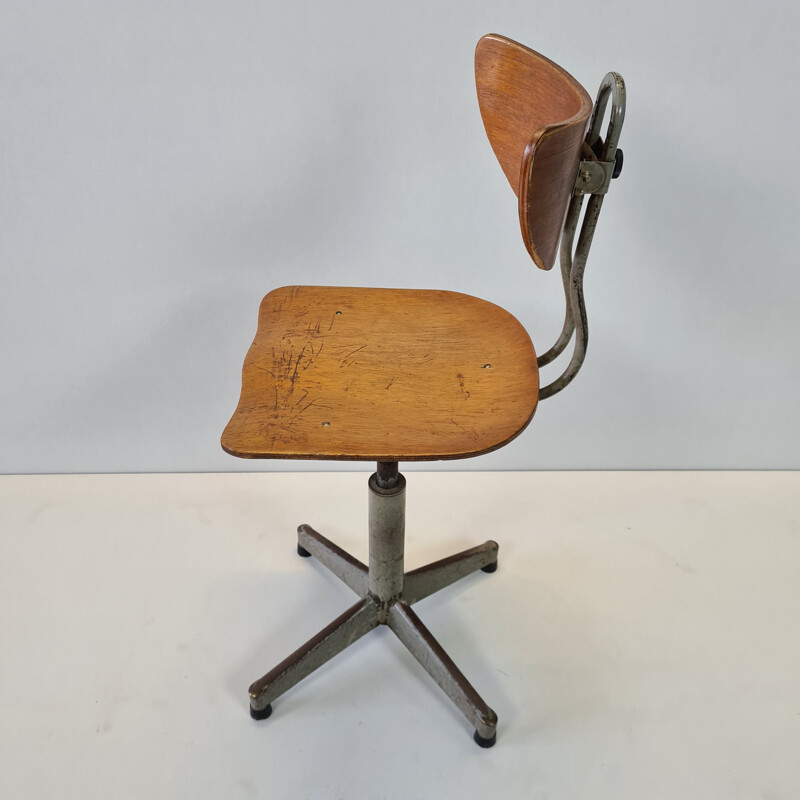 Mid-century industrial adjustable swivel drafting table chair, 1950s
