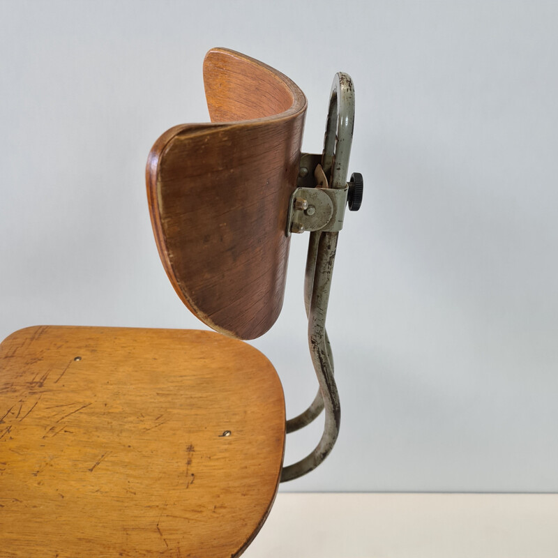 Mid-century industrial adjustable swivel drafting table chair, 1950s