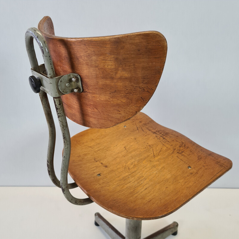 Mid-century industrial adjustable swivel drafting table chair, 1950s