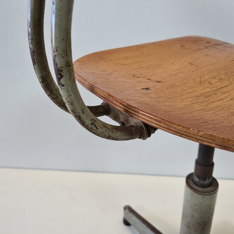 Mid-century industrial adjustable swivel drafting table chair, 1950s