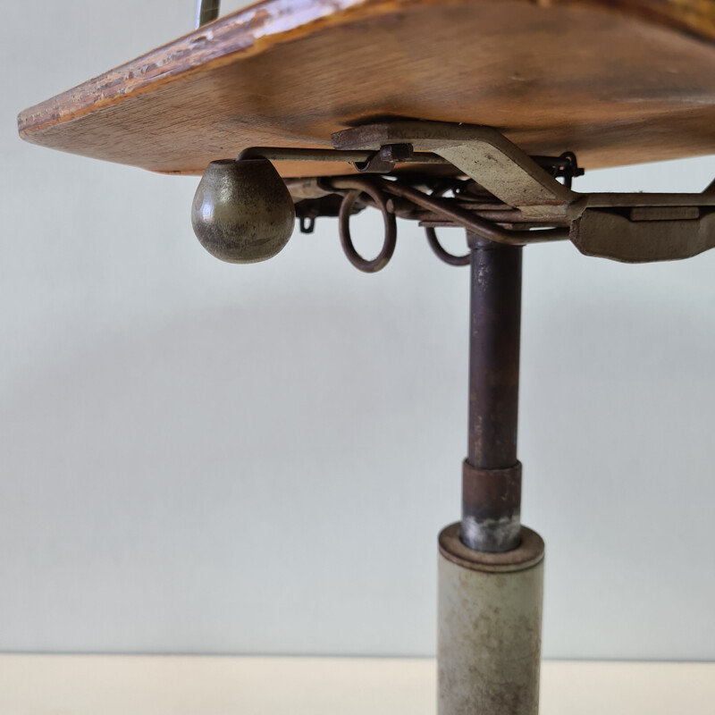 Mid-century industrial adjustable swivel drafting table chair, 1950s