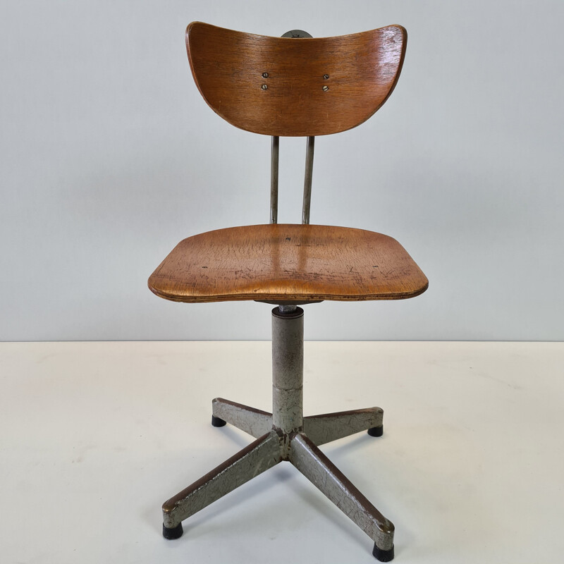 Chaise de table à dessin vintage industrielle pivotante et réglable 1950